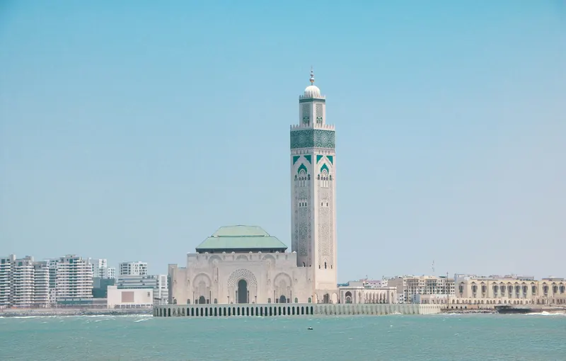 The Hassan II Mosque in Casablanca, seen from the sea
