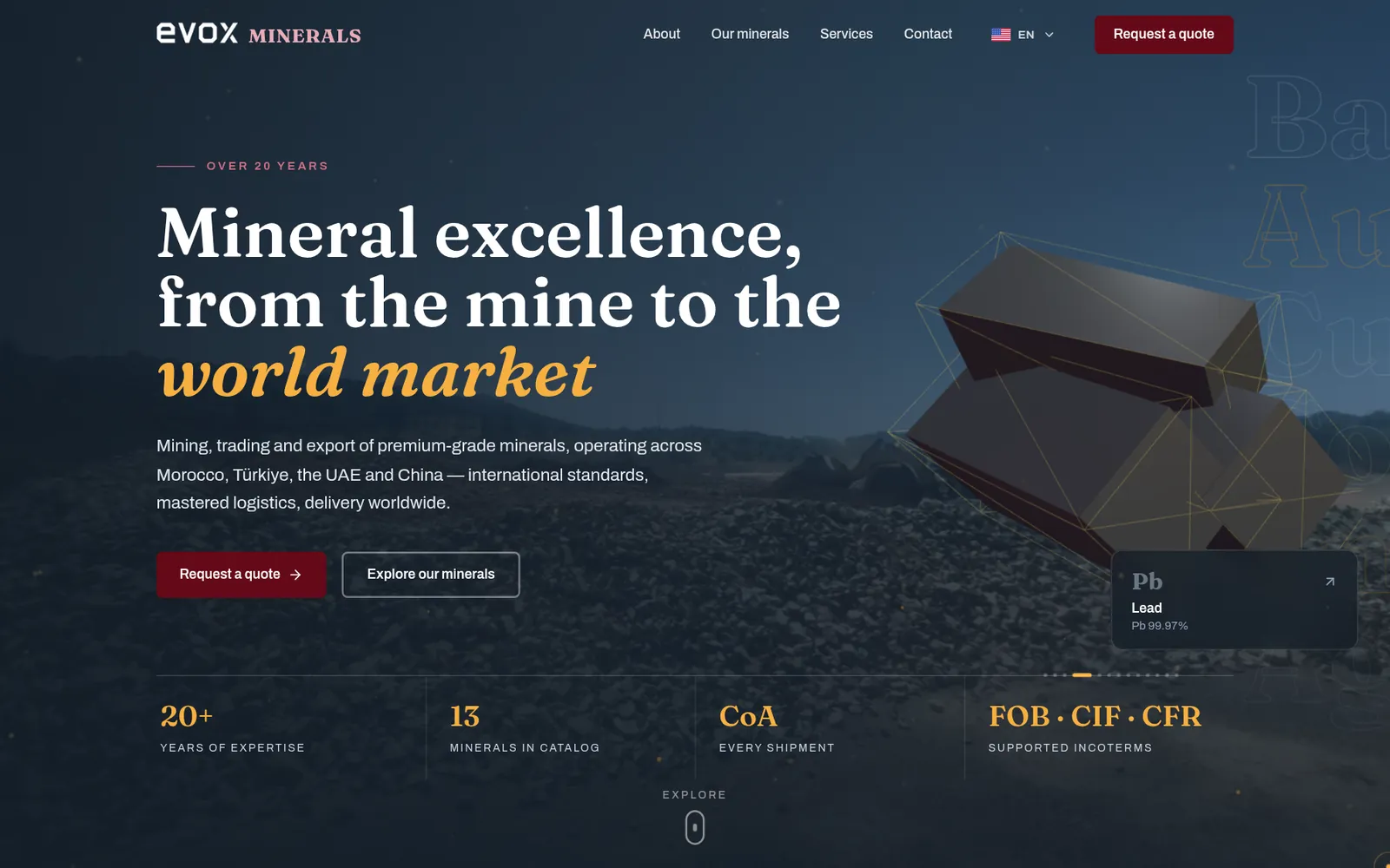 Evox Minerals home page